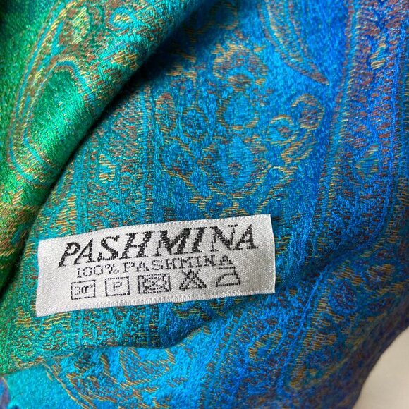 RARE! NWOT Pashmina 100% Pashmina Scarf Wrap Shawl 27 x 70" Rainbow - Picture 7 of 7